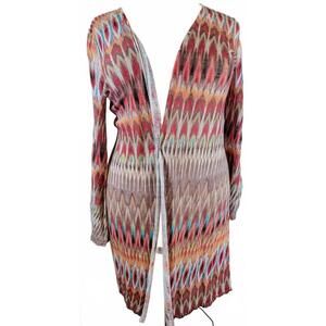 Chico's Women's Coral Print Open Front Long Cardigan Plus Size 3X